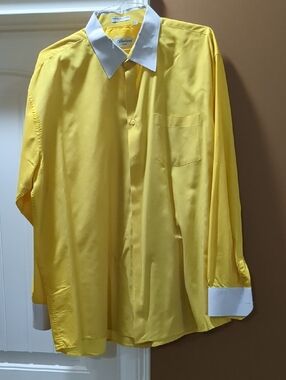 Yellow Dress Shirt with White Collar & Cuffs - Classic Men's Shirt